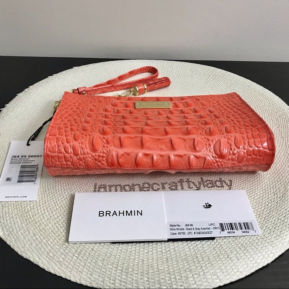 Brahmin CORAL / PEACH MEL Millie Wristlet Cosmetic - Picture 5 of 6